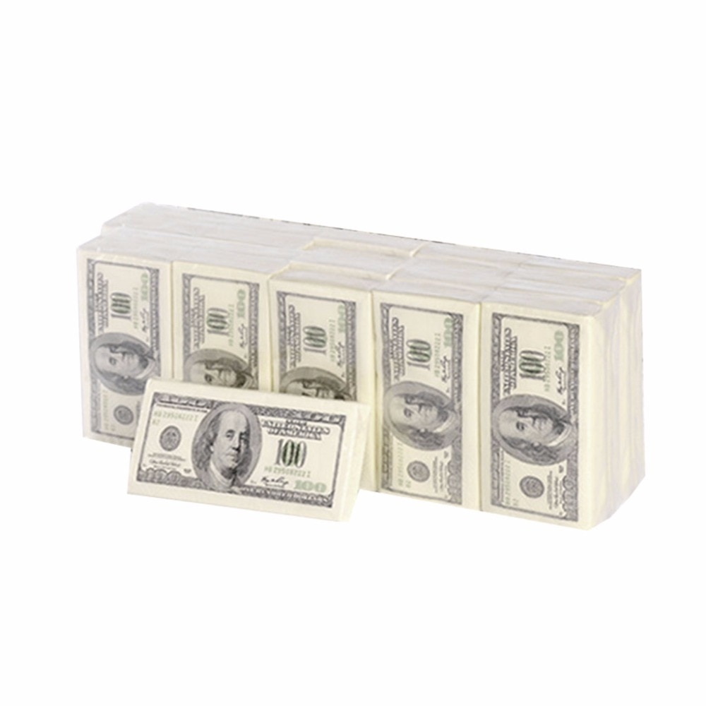 10 Packs Napkin Paper 100 Dollar Raw Wood Pulp Facial Tissue Handkerchief Sanitary Paper Disposable Party Tableware