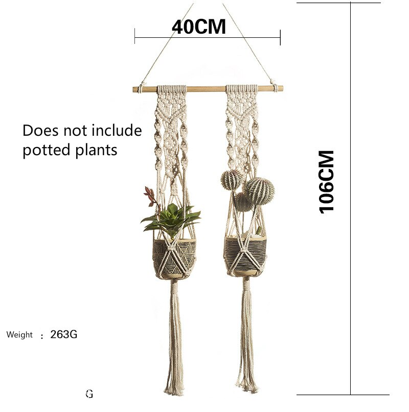 Tapiz de plantas de macramé bohemio, decoración de pared para sala de colgar, decoración de pared colgante, decoración de granja, cuerda de pared, tapices de plantas: GT033-2