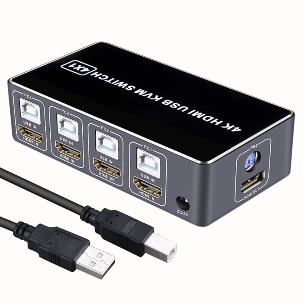 4k delning ultra hd dator kvm switcher stabil usb hdmi för mus tangentbord med indikera ljus 4 port nav aluminiumlegering