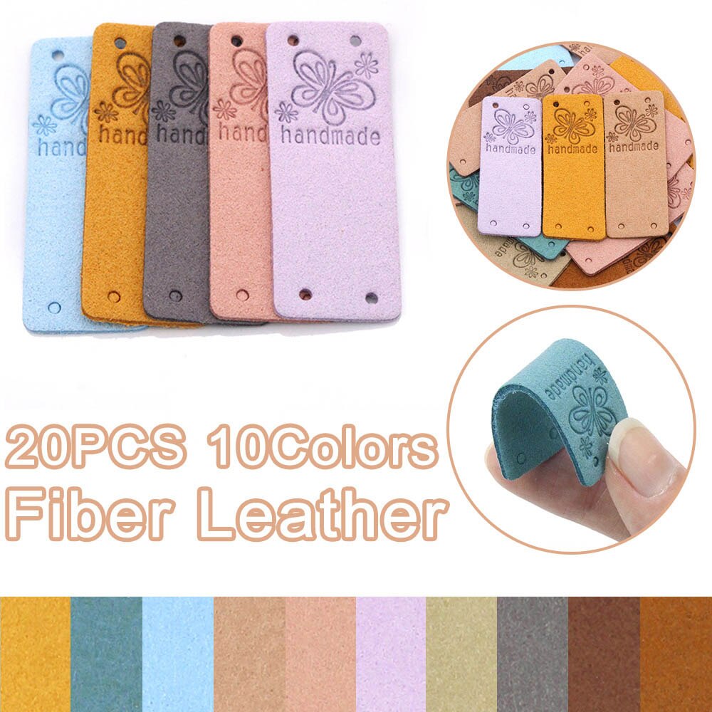Etichetta fatta a mano farfalla 20 pezzi etichette in pelle per abbigliamento etichette fatte a mano per cucito cappello fai da te accessori per cucire 2x5CM 10 colori