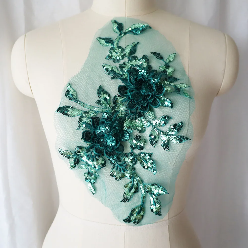 Lantejoulas bordadas flor aplique renda tecido guarnição gola de malha vestido de noiva de casamento remendo de costura vestido de festa decoração artesanato faça você mesmo: Prata antiga