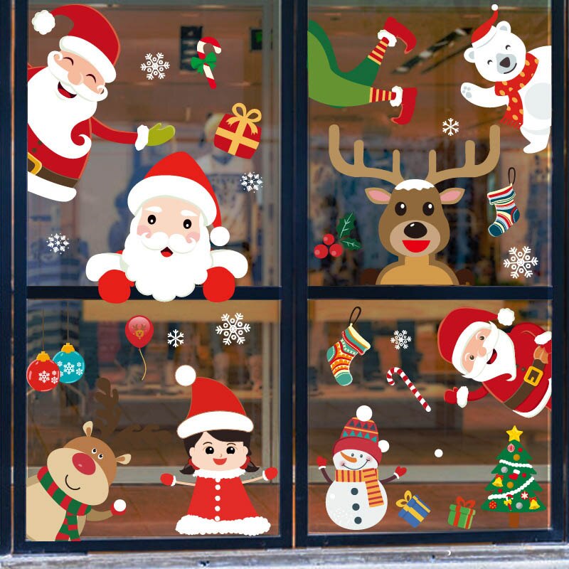 Snowman Wall Sticker DIY Christmas Party Home Decoration Windows Door PVC Stickers Year Household Glass Wall Sticker: Style 13