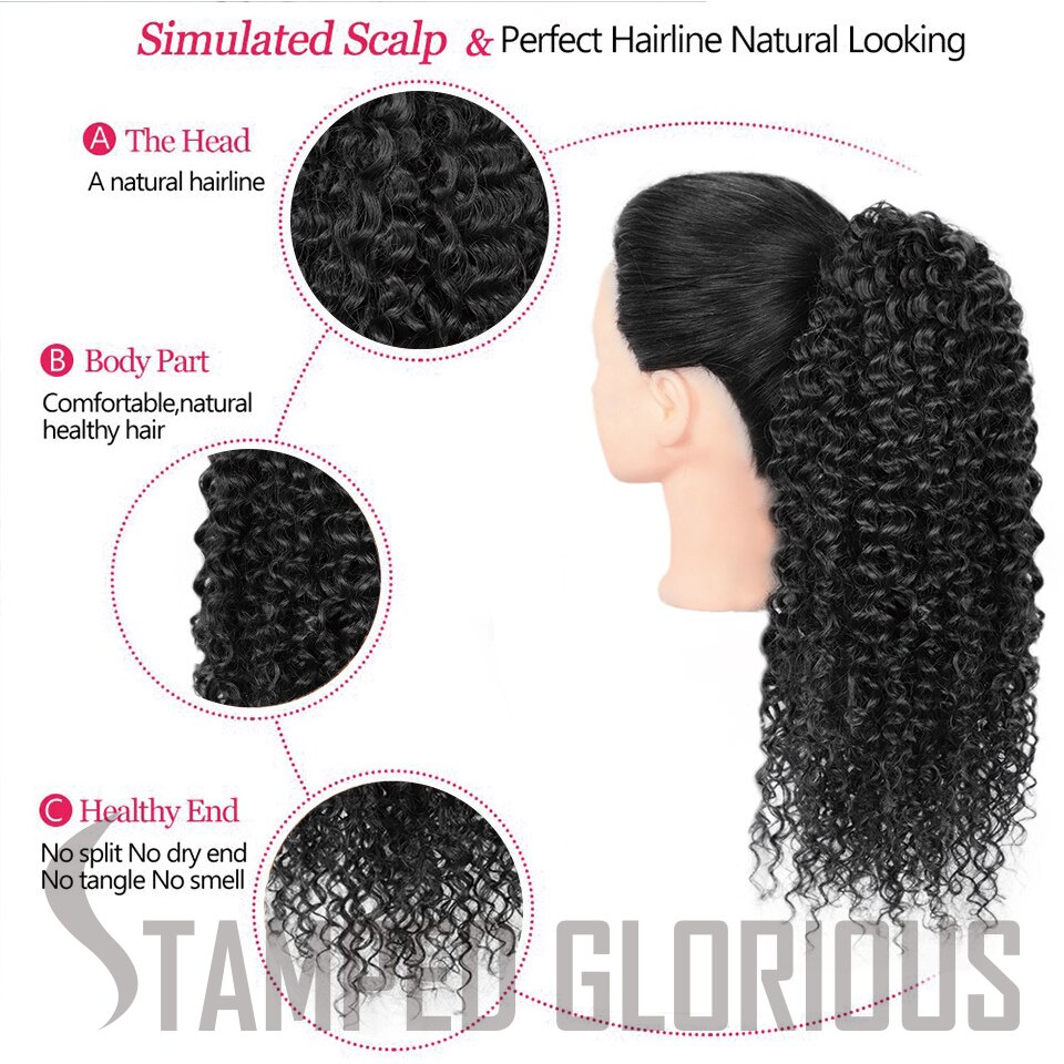 Stamped Glorious Afro Curly Ponytail Hair Piece Long Synthetic Drawstring Ponytail for African American Clip in Hair Extensions