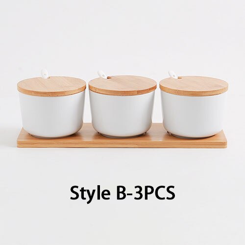 Kitchen Ceramic Spice Rack Salt Shaker And Pepper Shaker Jars For Spices With Cover Storage Bottle Box Holder Cooking Tools: Style B-3PCS