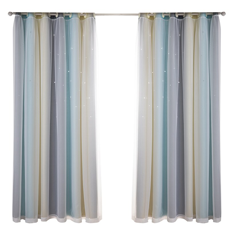 Double Layer Blackout Curtains Star Cutout For Living Room Home Decor White Sheer Window Curtain Panels For Babys Bedroom: Beige