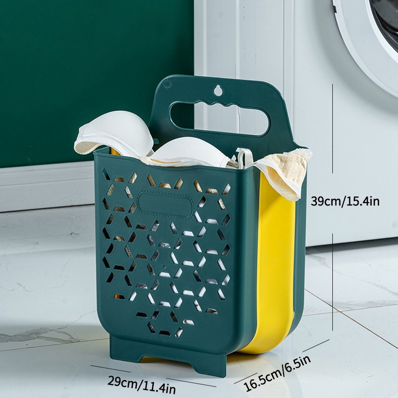 Wall Mounted Laundry Basket Foldable Clothes Storage Basket Bathroom Hollow Laundry Hamper Dirty Clothes Sundries Organizer: Dark Green laundry h