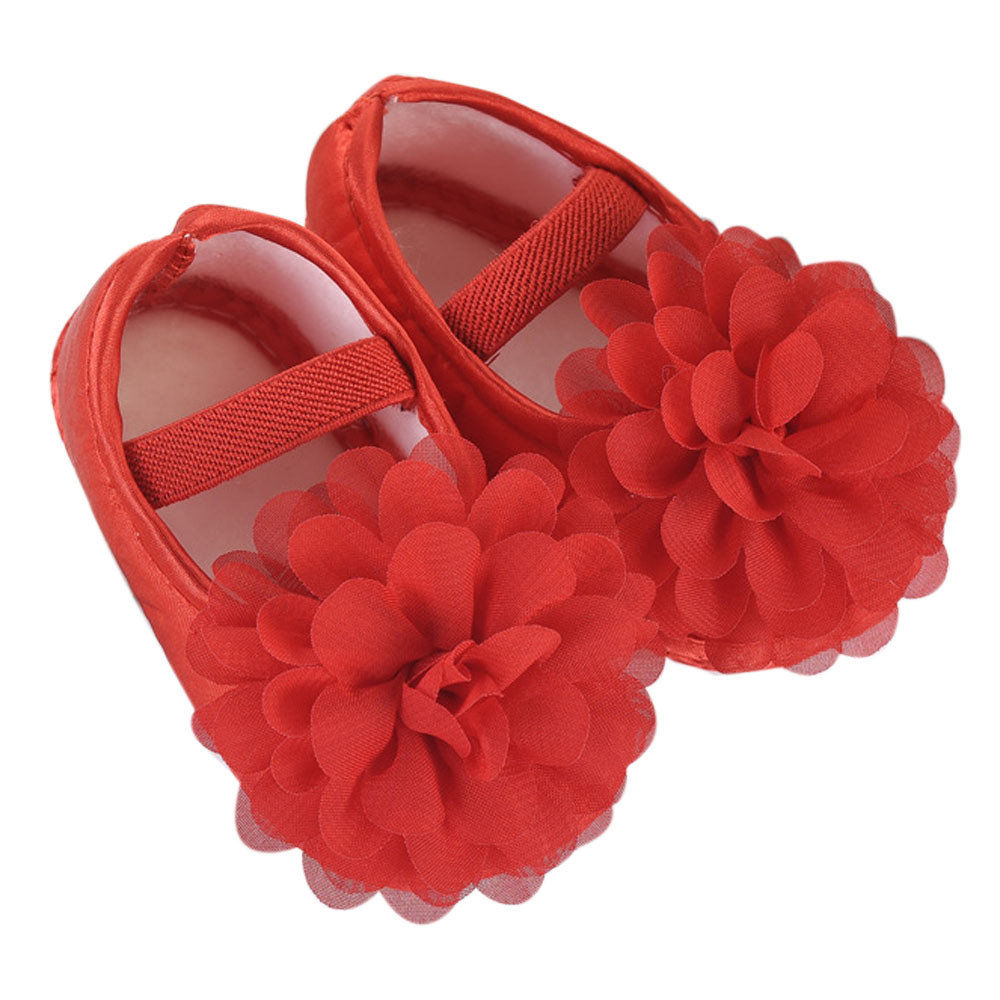 Baby Schoenen Meisjes Aankomst Peuter Kid Baby Meisje Chiffon Bloem Elastische Band Pasgeboren Wandelschoenen: Red / 2