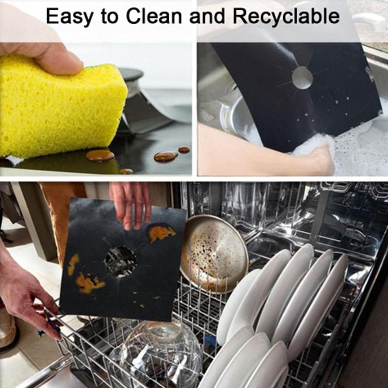 4 Pieces / Sets Of Reusable Gas Stove Protective Film Accessories Cleaning Kitchen Gas Liner Pad Stove U6B7