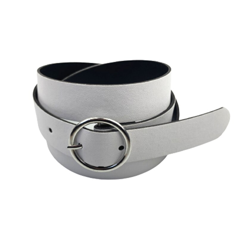 Leather belt women classic retro simple belt female round buckle female belt simple round pin buckle: Silver Buckle B