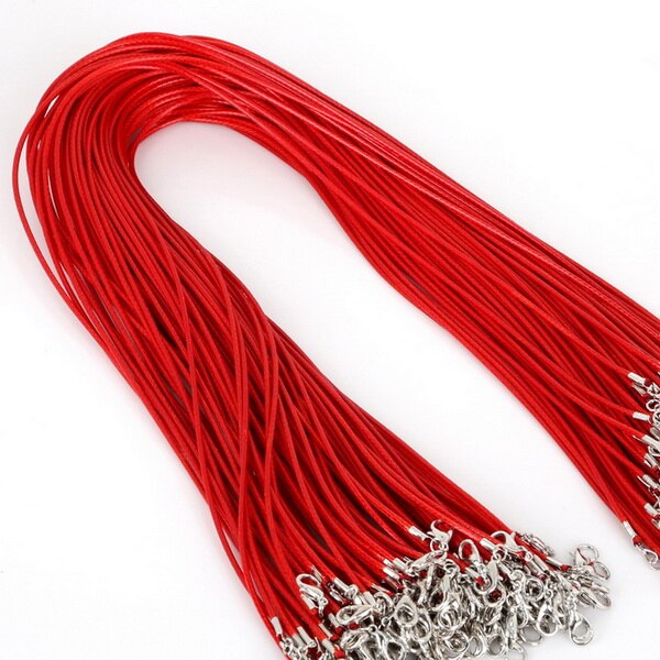 10 sztuk/partia 1.5mm skórzane łańcuchy bransoletka zawieszki charms z karabińczyk DIY komponenty do wyrobu biżuterii sznurek 45cm + 5cm: Red