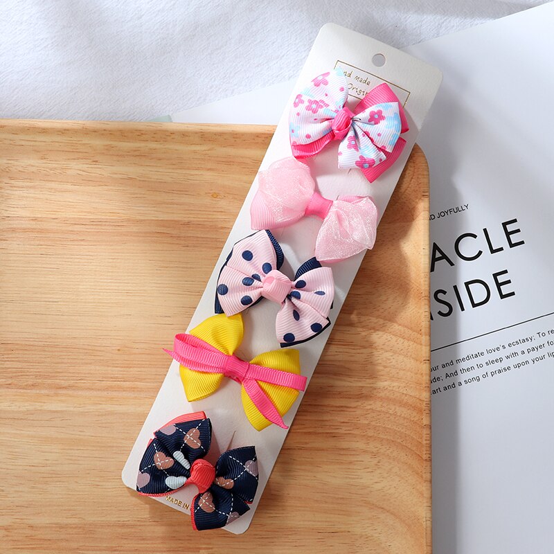 5 stk/sæt sløjfe hårnål pige farve print hårnål hår tilbehør baby farve sløjfe hår tilbehør børn hår spænder: Stil -3
