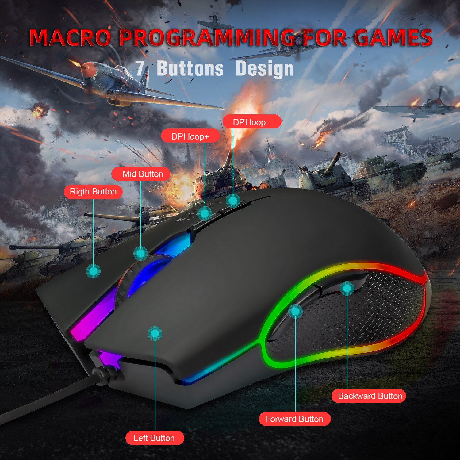 4 farbe Verdrahtete RGB Beleuchtung Definieren sterben spiel USB verdrahtet 3200DPI Einstellbare Spielen Maus Mäbenutzen Gamer Laptop Computer 7 tasten