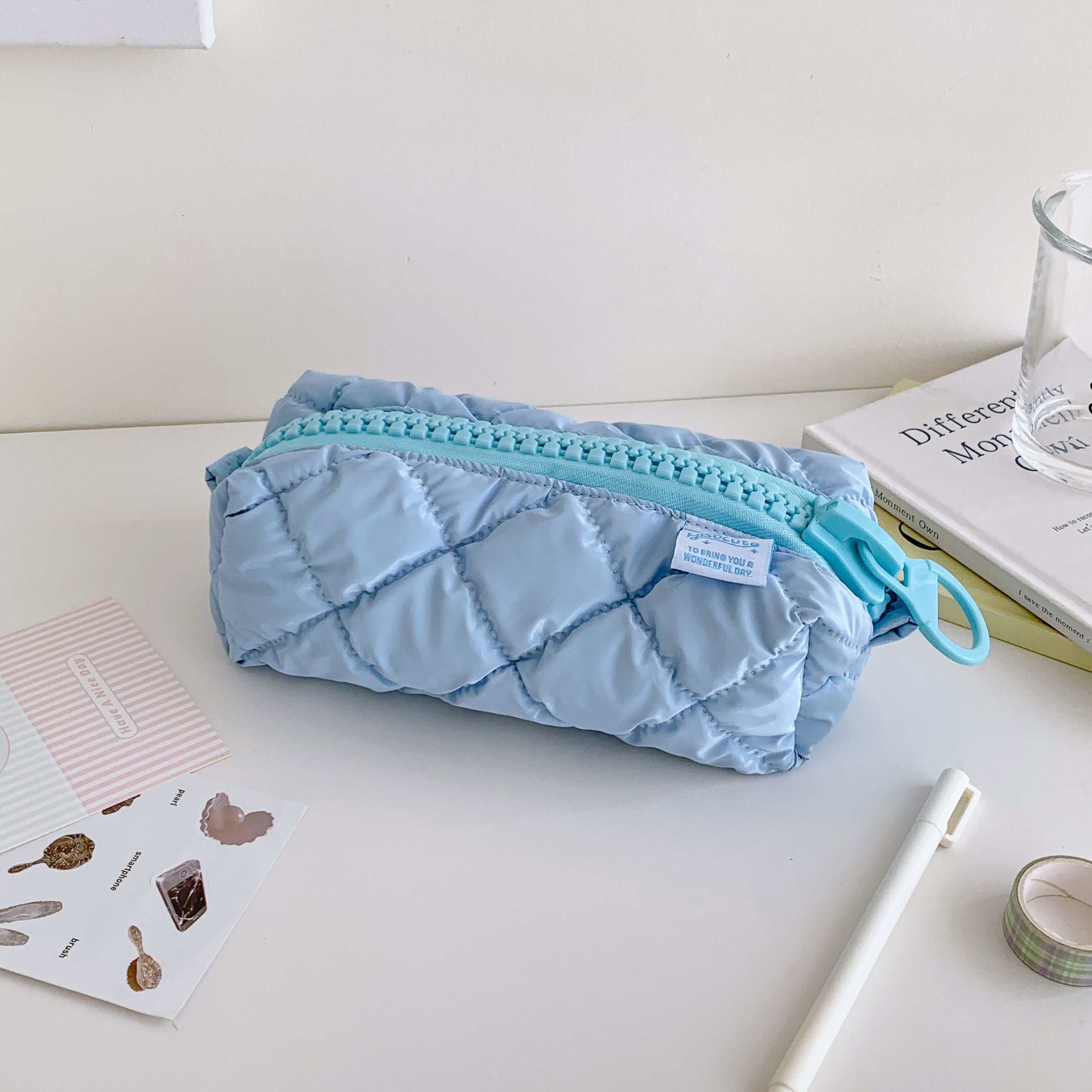Estuche para lápices con cremallera grande y acolchado suave, bolsa de almacenamiento estacionaria escolar, bolsa para bolígrafos de gran capacidad: YELLOW
