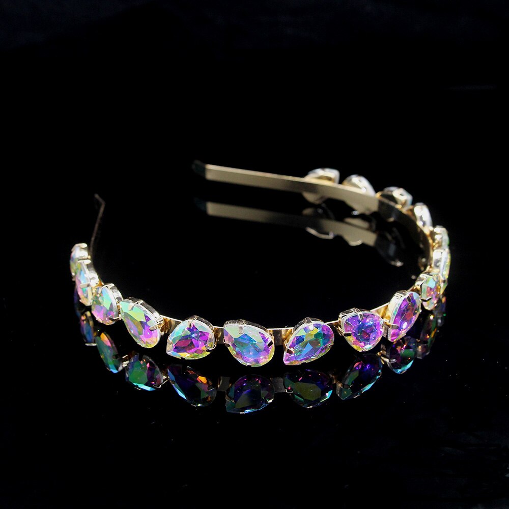 Ainameisi luksus rhinestone hårbånd vand fuld krystal tiaraer trendy pandebånd brude krone hår tilbehør smykker: Ab farver