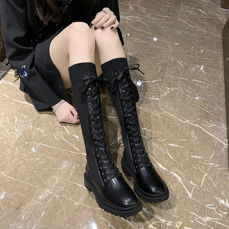 Spring and Autumn Thick Soles Thin Thin Boots High Tube Elastic Socks Boots Versatile Boots Woman Size 35-39