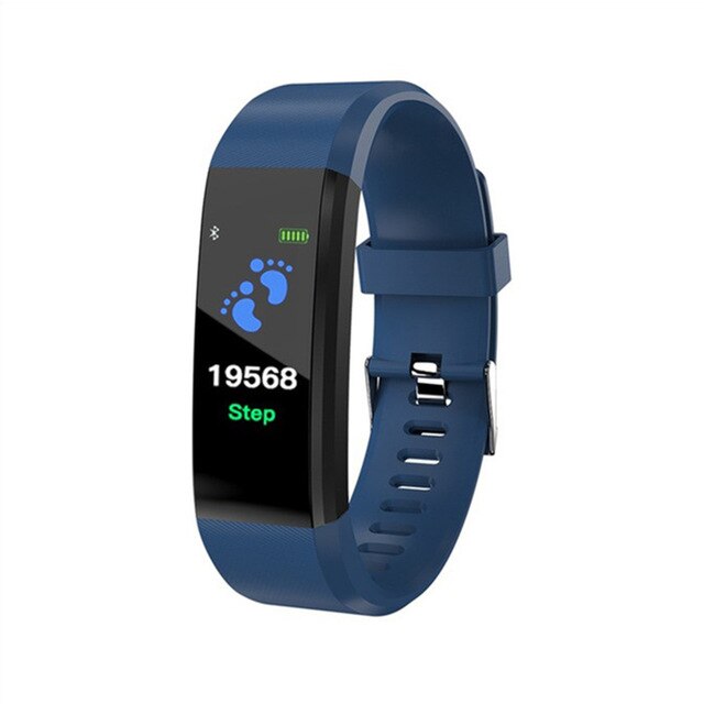 Bluetooth smart klocka män kvinnor blodtrycksmätare vattentät fitness tracker armband puls smartwatch för android ios: 115 plus blå