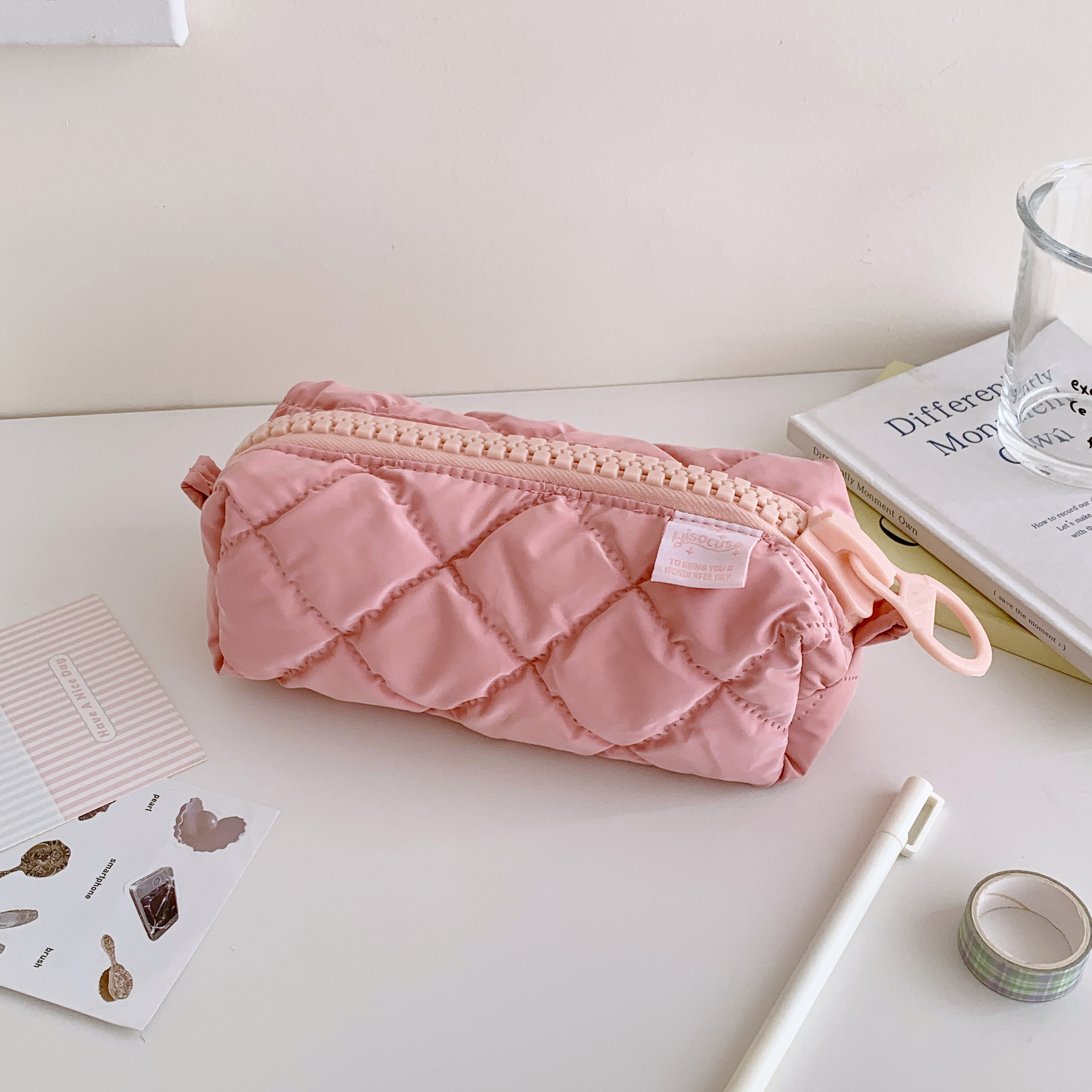 Estuche para lápices con cremallera grande y acolchado suave, bolsa de almacenamiento estacionaria escolar, bolsa para bolígrafos de gran capacidad: Rojo