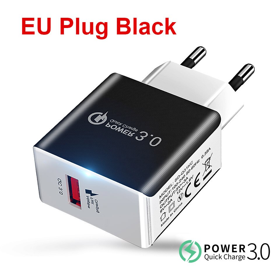 KSTUCNE Quick Charge 3.0 USB Charger 18W QC3.0 QC Fast Charging Multi Plug Mobile Phone Charger For iPhone Samsung Xiaomi Huawei: EU Nobel Black