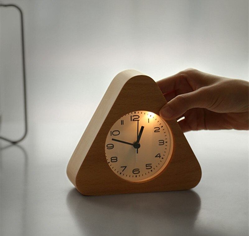 Wooden Clock Snooze Bedside Kids Alarm Clock Circular Needle Backlight Desktop Clock Silent Wood No Ticking despertador