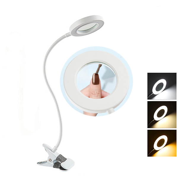 10-fache Clip-an-Schreibtischlampe, LED-Lupe mit Lampe, Nagelstudio, Sticklampe, tragbare Augenschutzlampe, Schwarz, Weiß, Silber