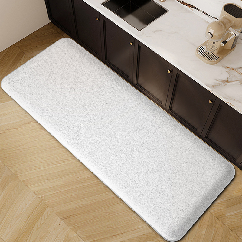 Lange Streifen verdickte Küche wasser- und ölabsorbierende Bodenmatte Flanell rutschfeste schmutzabweisende Fußmatte Eingangstürmatte: 400MMx600MM / WHITE