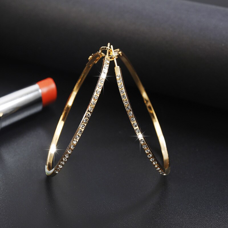 Grote Hoepel Oorbellen Vrouwen Gouden Zilveren Kleur Strass Oor Ringen Koreaanse Sieraden Earring Hoops Party Accessoires: Gold