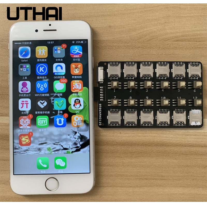 UTHAI T13 12-Card Slot SIM Card Adapter Multi SIM Card Reader For iPhone Android Mini SIM Nano Sim Card Free Restart Switcher