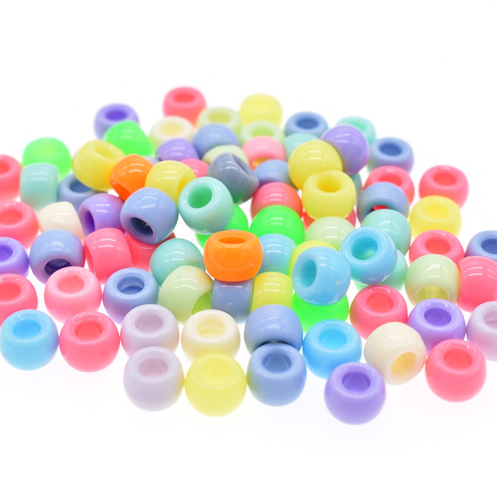 100Pcs Pony Beads Multi-Colored 6X9mm Rainbow Pony Beads Bulk for Friendship Bracelet, Jewelry Making and Hair Braids