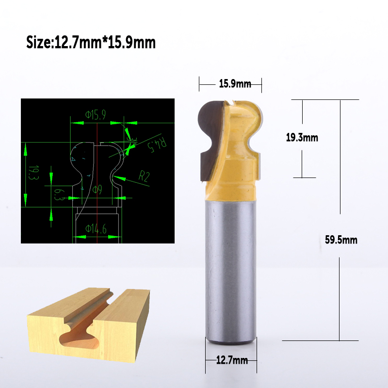 CHWJW 1pc 8mm 1/2 &quot;Shank Klassieke Dubbele Vinger Hout Router Bit C3 Carbide Hout Lade Frezen houtbewerking Gereedschap: 12.7mmx15.9mm