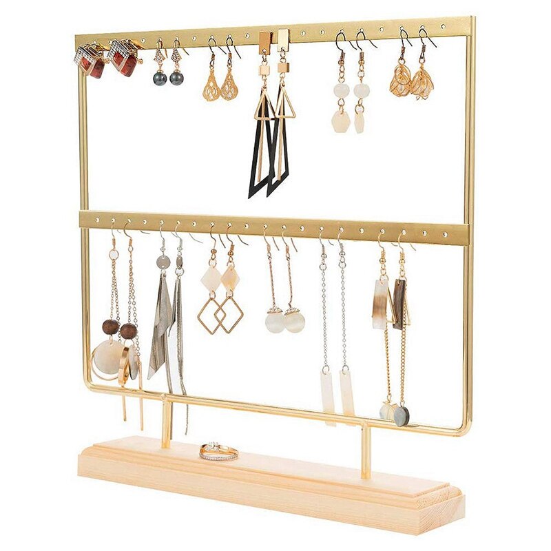 Gouden Oorbel Stand Oor Stud Houder Hout Oorbel Houder Sieraden Houder Rack Sieraden Stand Display Met Lade/Schotel Voor oorbellen Nec