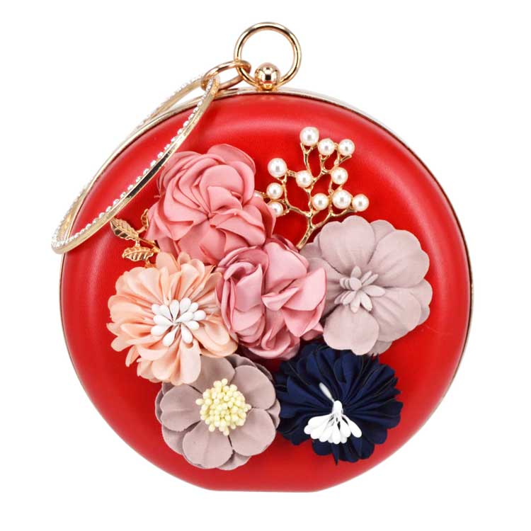Bolsa de mão circularidade 9 cores vermelho roxo azul feminina flor bolsa de casamento para festa feminina bolsa de mão para tarde pulseiras x55: Red