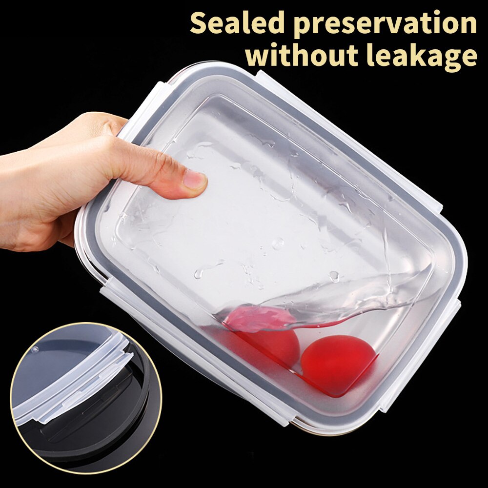 Large Capacity Stainless Steel Fresh-Keeping Box Well Sealed Crisper With T6ransparent Buckle Lid