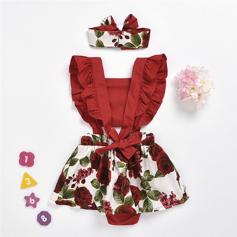 Baby Meisje Kleding Lange Mouwen Effen Romper + Bloemenprint Jarretel Rokken Outfits Lente Baby Set Roupa Infantil Menina
