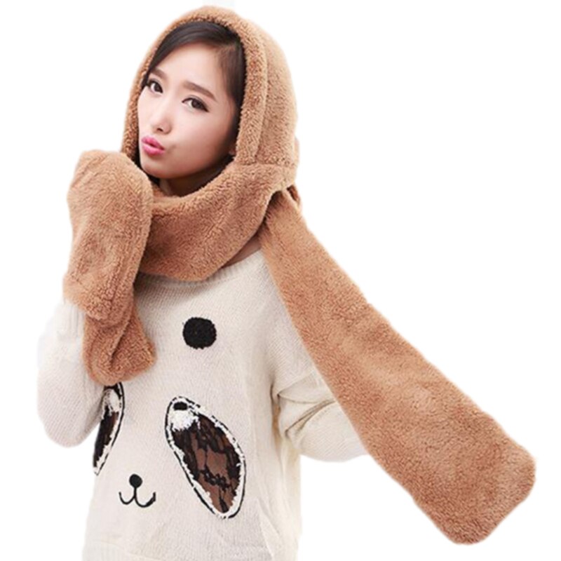 3 in 1 dames winter warme zachte capuchon sjaal snood zak mutsen handschoenen capuchon sjaals muts handschoen 3 delige sets