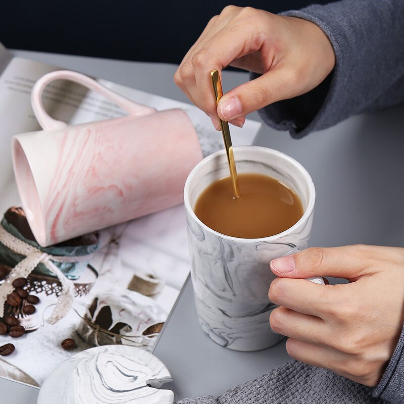 400ml marmor keramiska muggar rese kaffemugg mjölk tekoppar herr och fru muggar rosa grå frukost heminredning