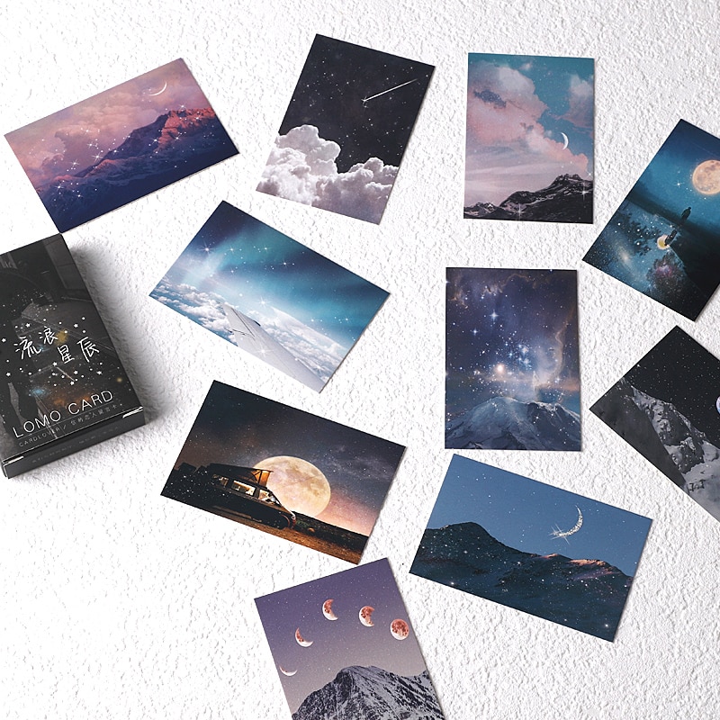Lomo-Juego de 28 hojas de tarjetas postales de estrellas, Mini Mensaje de cielo estrellado, de navidad
