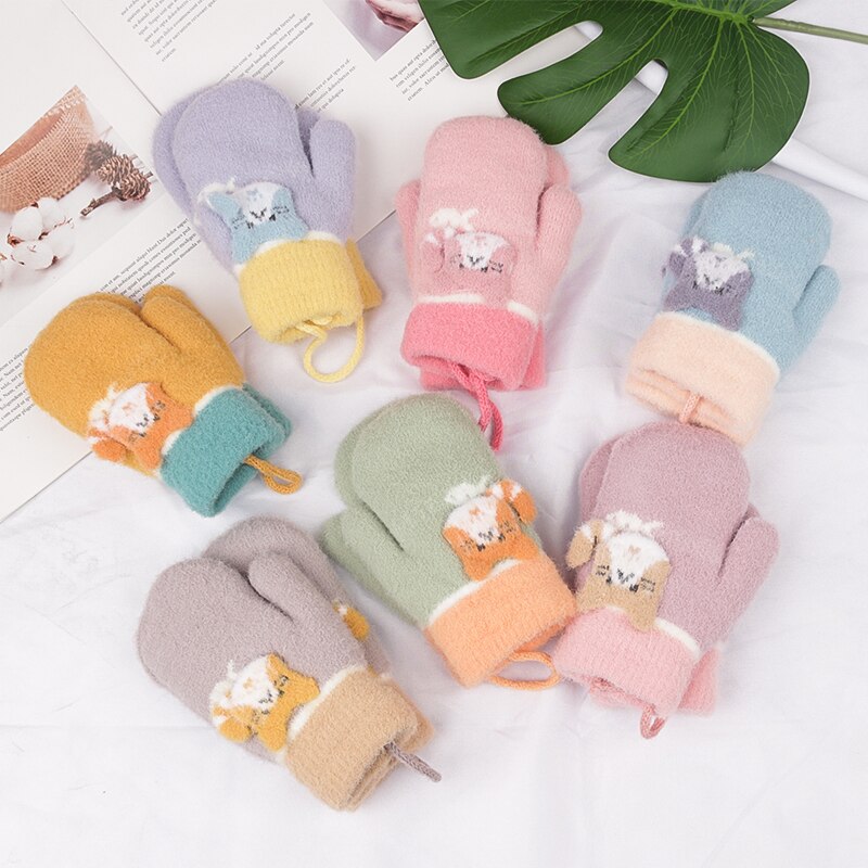 Herbst Winter Warme Tasche Finger freundlicher Handschuhe Einfarbig Karikatur draussen Winddicht Junge Mädchen Zubehör Handschuhe freundlicher