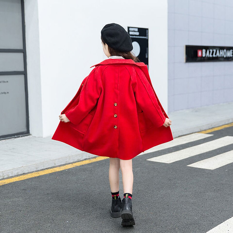 Kinderwinterwollen jassen voor tienermeisjes effen lange wollen jassen meisjes bovenkleding meisjeskleding parka voor meisjes