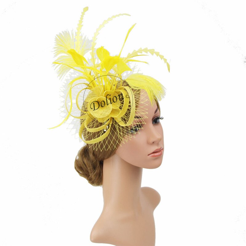 Women Chic Fascinator Hat Cocktail Wedding Party Church Headpiece Headwear Hair Clip Accessories: Yellow