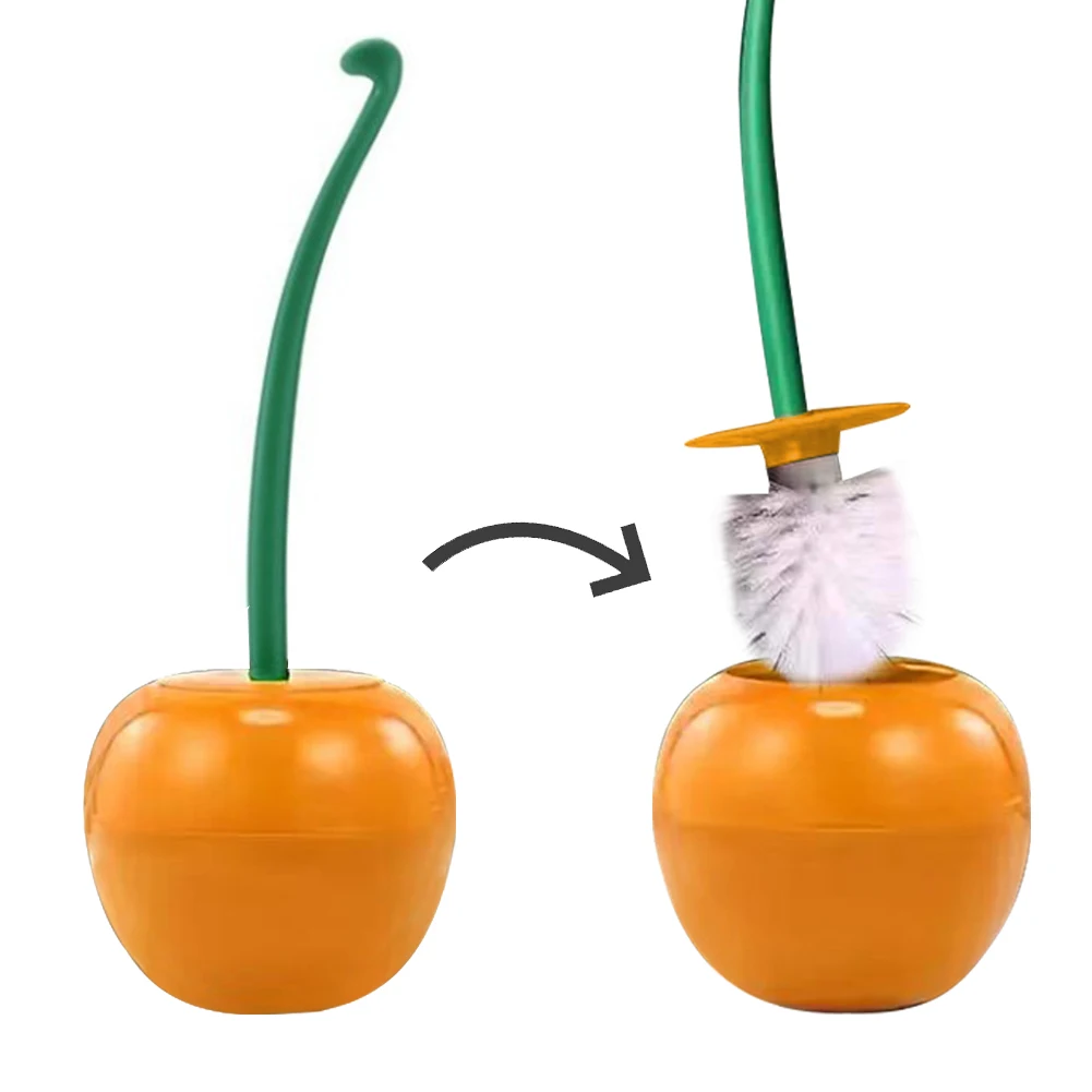 Cherry Shaped Toilet Brush Set Long Handle for Bathroom Corner Cleaning Replaceable Nylon Soft Bristle Accessories: WHITE