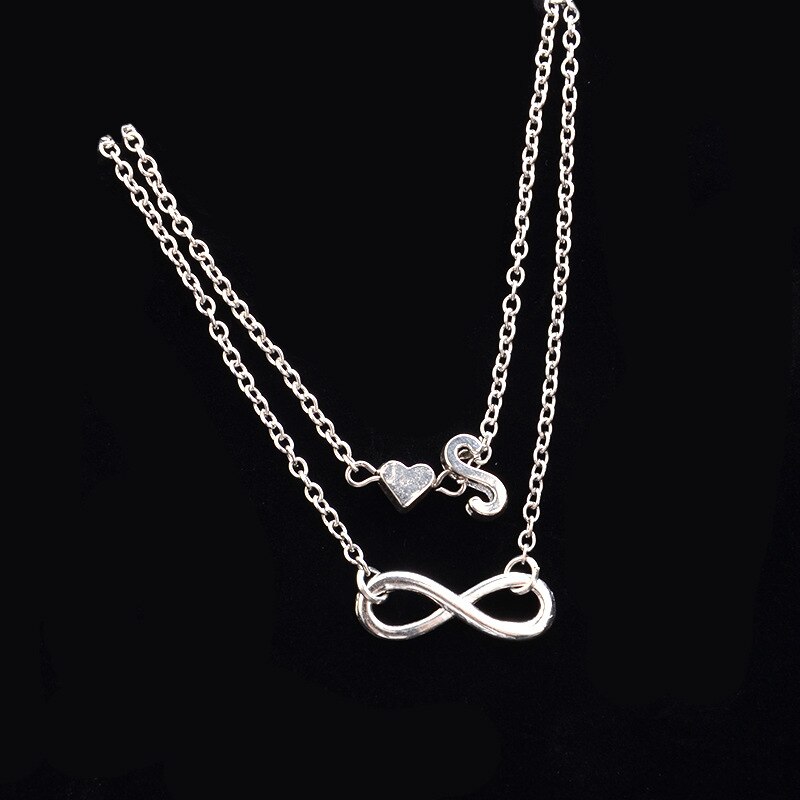 Heart Infinity Female Anklets Silver Color 26 Initial Letter Beach Foot Ankle Chain Bracelets for Women Jewelry: S