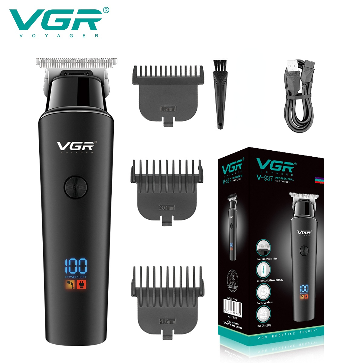 VGR maquina de cortar cabello cortapelos hombre maquina cortar pelo Cortadora de pelo Sin cable Máquina cortadora de pelo Cortadora de pelo Recargable Barbería Máquina de corte cero V-933 V-937