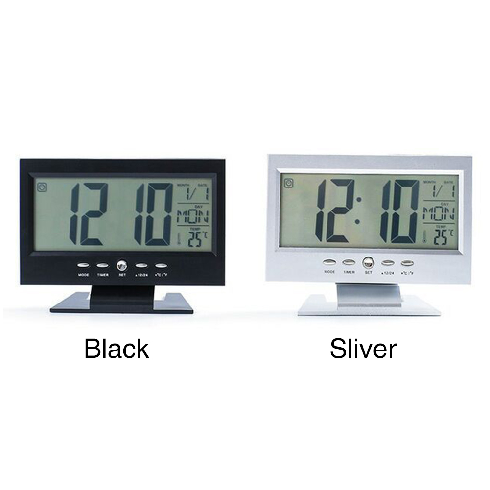 Electronic Home Battery Powered Temperature Snooze Function Backlight Rectangle Shape Alarm Clock LCD Display Digital Office