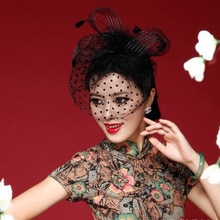 Elegante preto feminino chapéus de noiva e fascinadores headpiece senhora rosto véus dot net com lssuing bandana acessórios de casamento