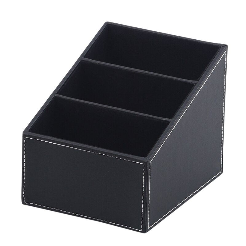 PU Leather Holder Storage Box Remote Control Organizer Desk Phone And TV: Black