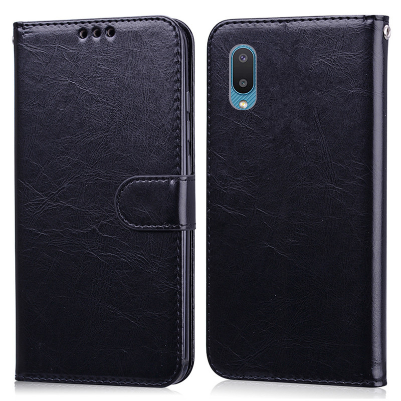 Caso de couro da aleta de luxo para samsung a02 caso volta caso do telefone para samsung galaxy a02 a 02 SM-A022F caso capa carteira coque: Black