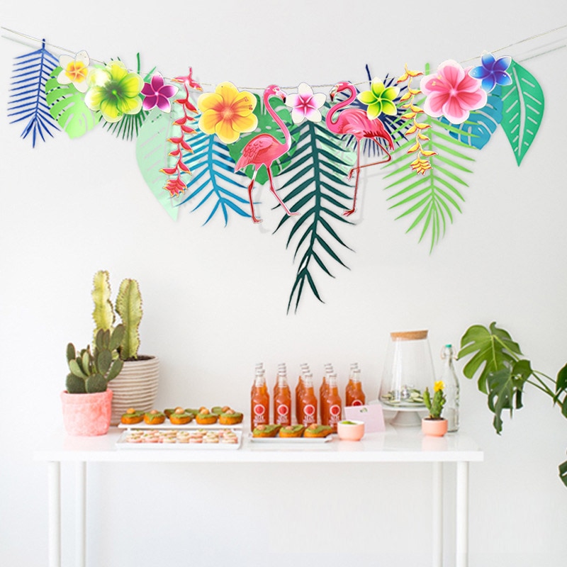 3M Coconut Leaves Flower Garland Flamingo Paper Banner for Hawaiian Tropical Party Wedding Hanging Decor Baby Shower Supplies 7z