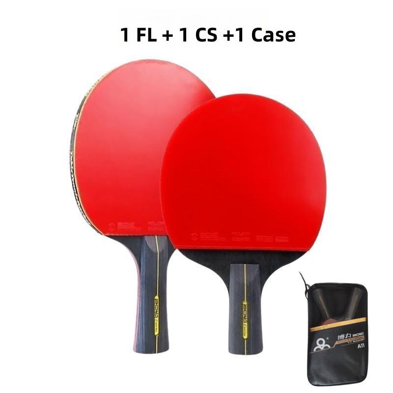 2 stk 6 stjernes ping pong racket bordtennis racket sett kviser-i gummi høy blad bat padle med bag: Gul