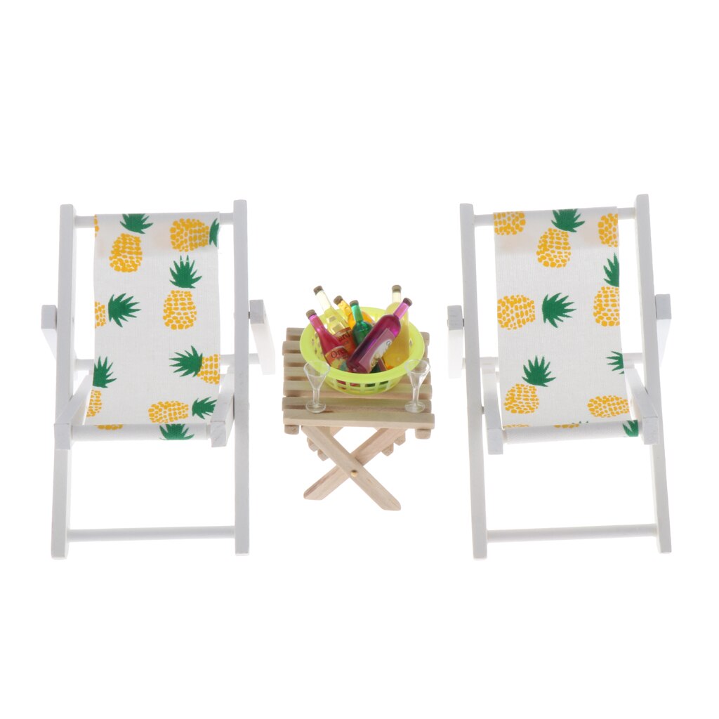 1/6 Houten Meubilair Model En Accessoires, Vouwen Strand Stoel Tafel Drinks Set - 3 Stijlen Voor Kiezen: Geel