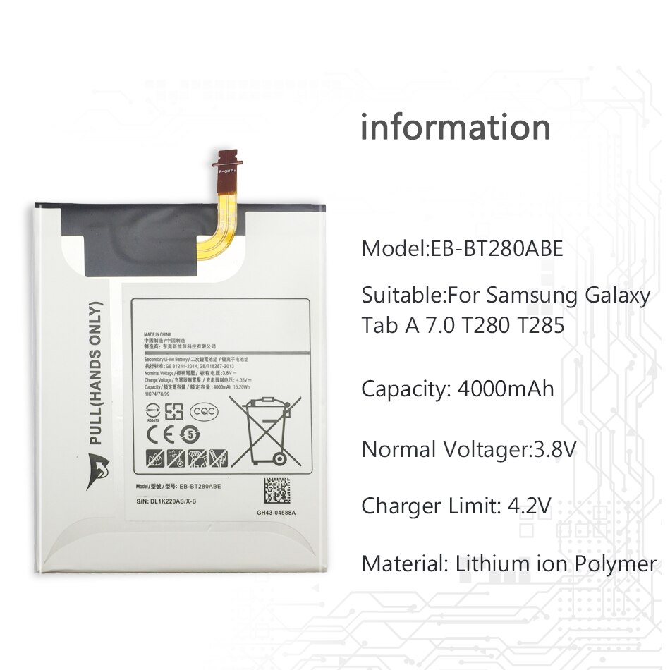 Tablet Battery For Samsung Galaxy Tab A 7.0 T280 T285 Battery EB-BT280ABE 4000mAh